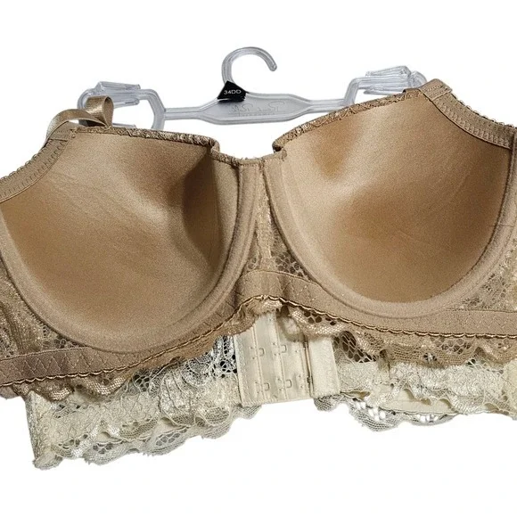 NEW‎ Set of 2 Rene Rofe Lace Lightly Padded Bra Wired 34DD Ivory & Beige - Picture 6 of 8